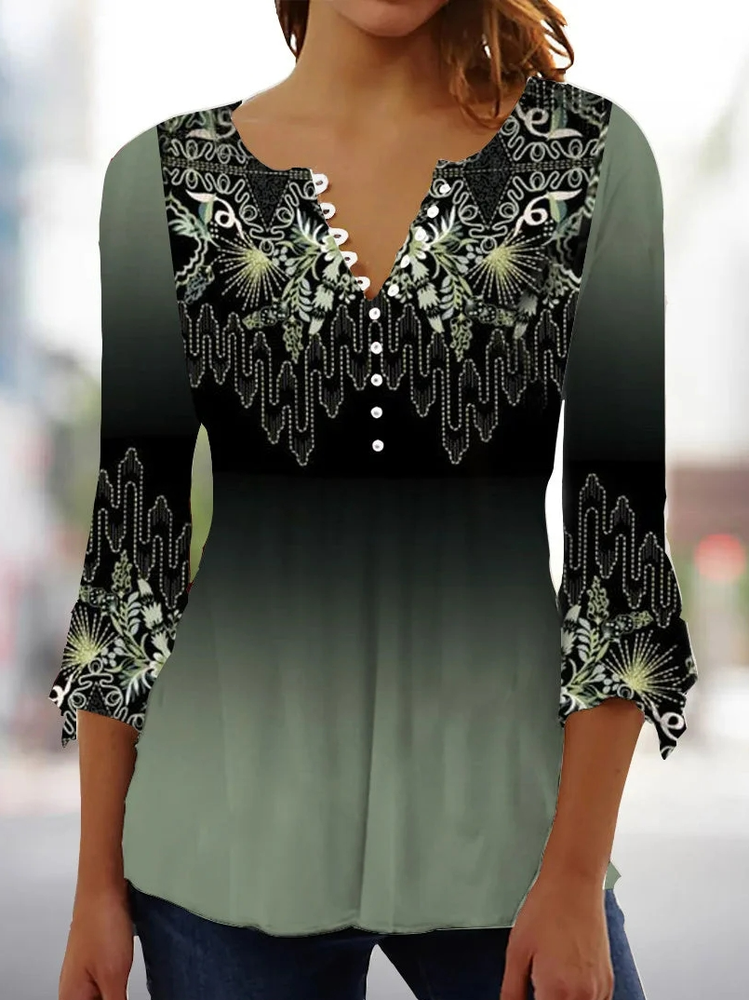 V Neck Floral Casual Shirt WS114