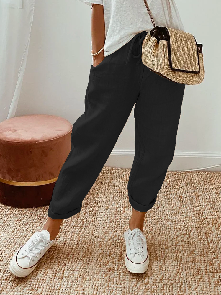 Loose Plain Casual Cotton Pants WX111