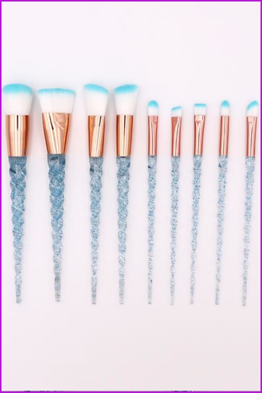 10pcs Blue Unicorn Makeup Brushes Set F322 - Furdela
