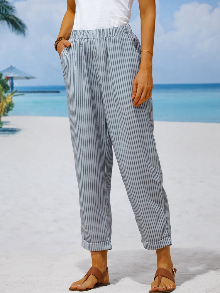 Polyester Buttoned Classical Geometry Pants WX61