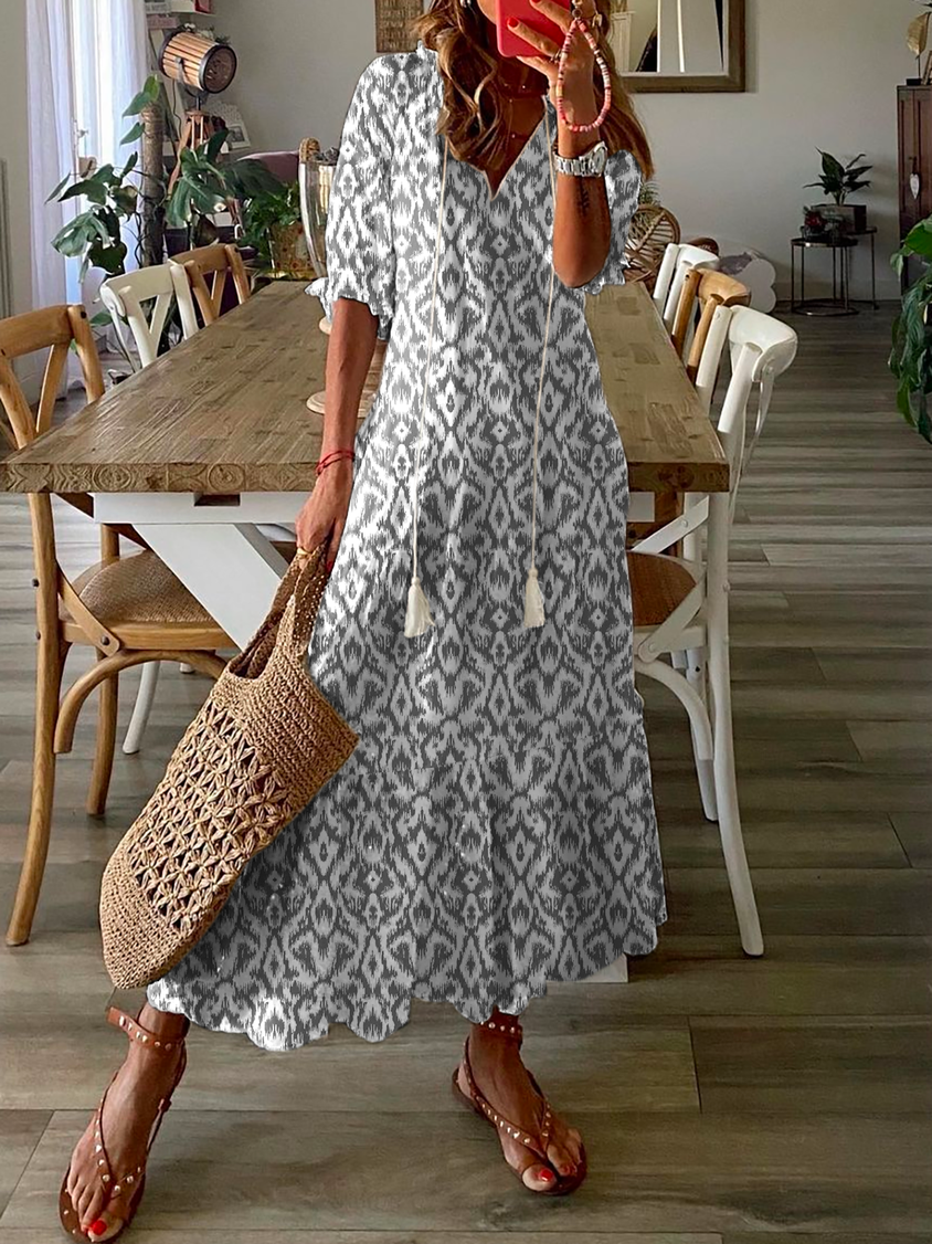 Women's Shift Dress Short Maxi Dress half Sleeve Floral Print Summer Fall V Neck Casual Geometric Printed Dress MMr46