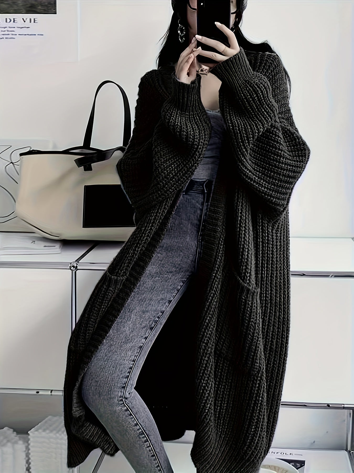 Solid Open Front Loose Knit Cardigan FJ3541 Furdela
