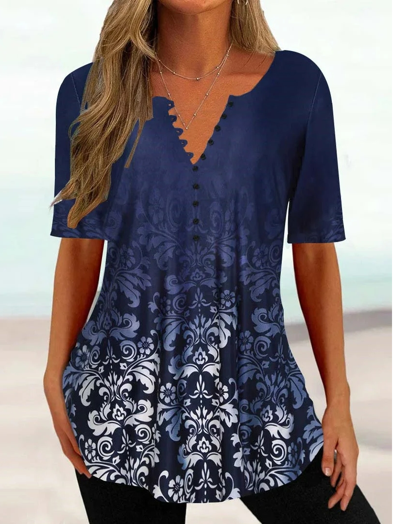 Women's Casual V Neck Floral Shirt ap40