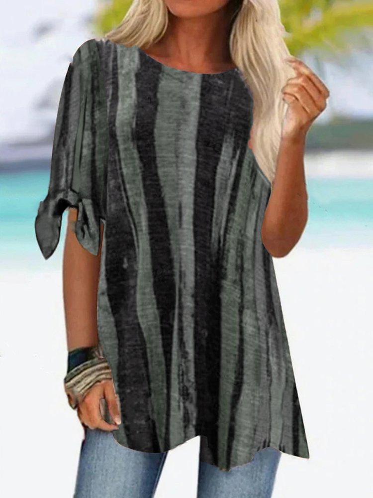 Crew Neck Casual Color Block Loose T-Shirt cc191