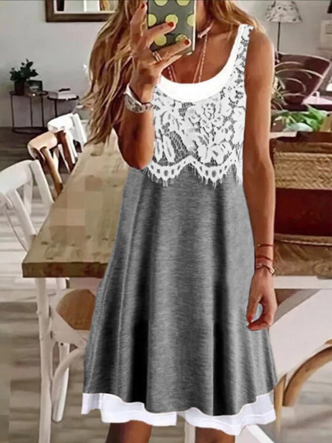 Plain Crew Neck Casual Short sleeve Knit Dress WE113