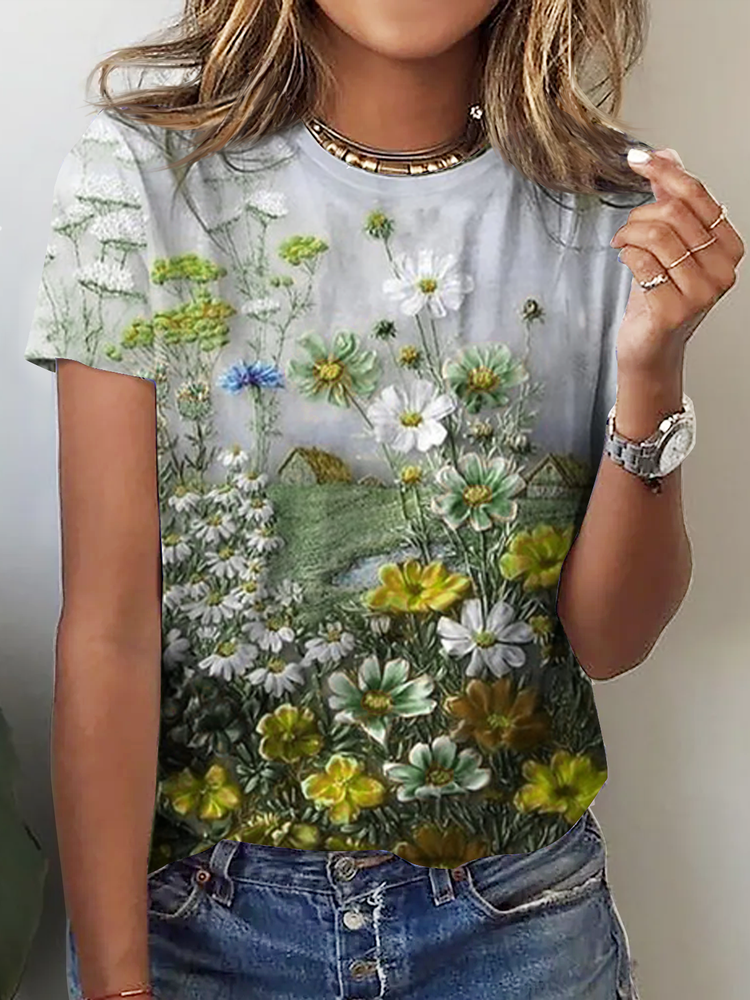 Loose Vacation Knitted Crew Neck T-Shirt cc155