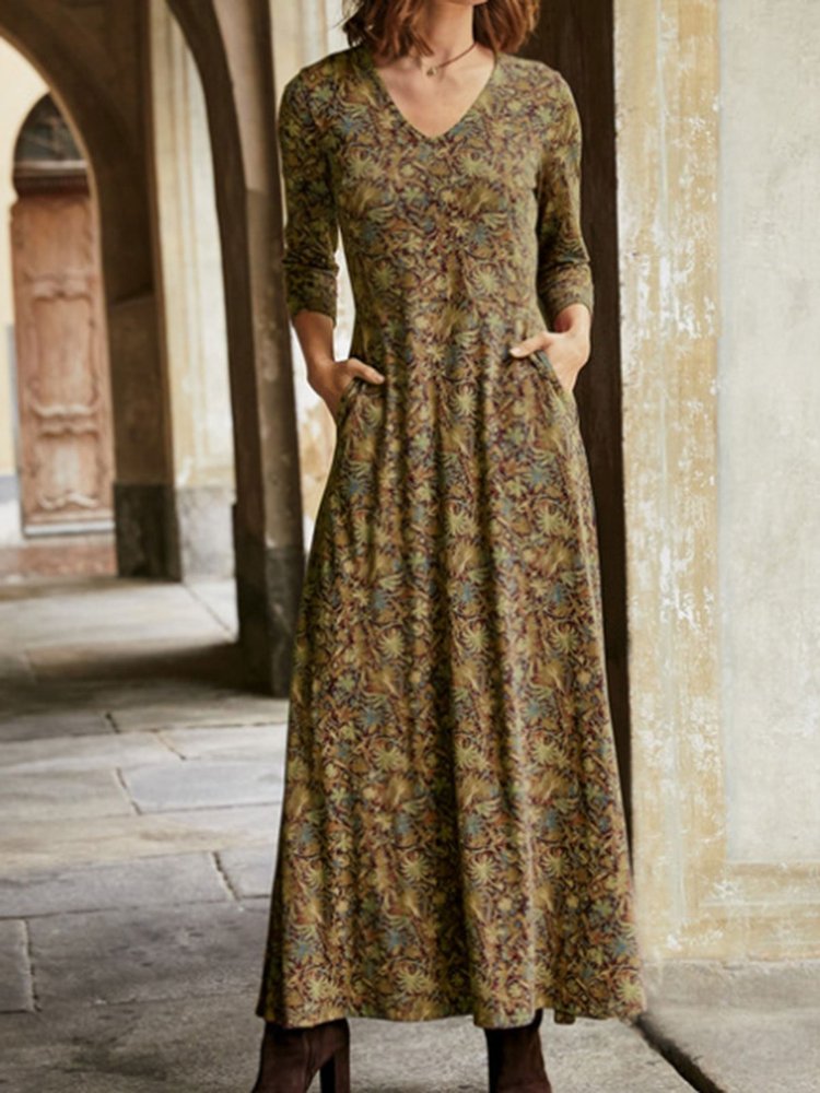 Red Casual Floral Cotton Dress QV64