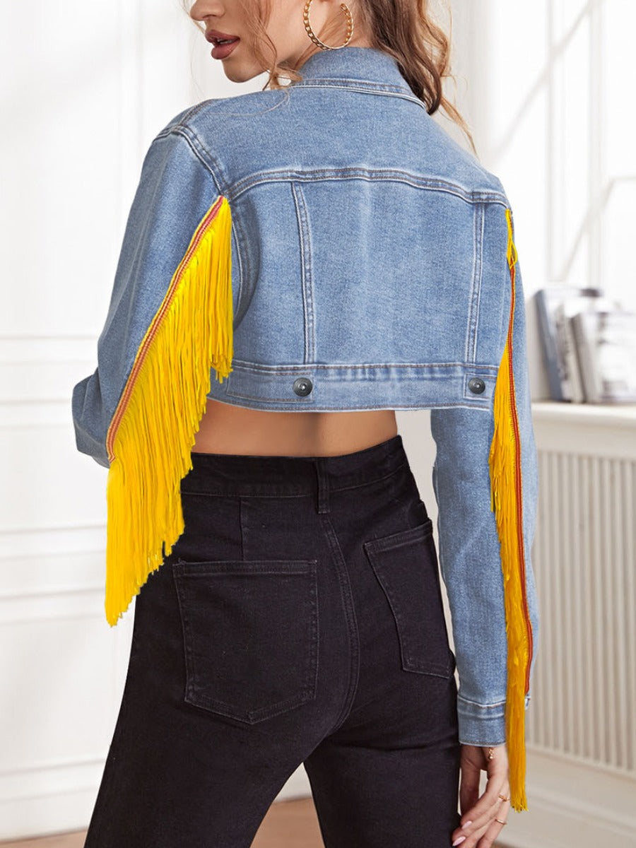 Tassel Design Crop Top Denim Jacket BO5066 Furdela