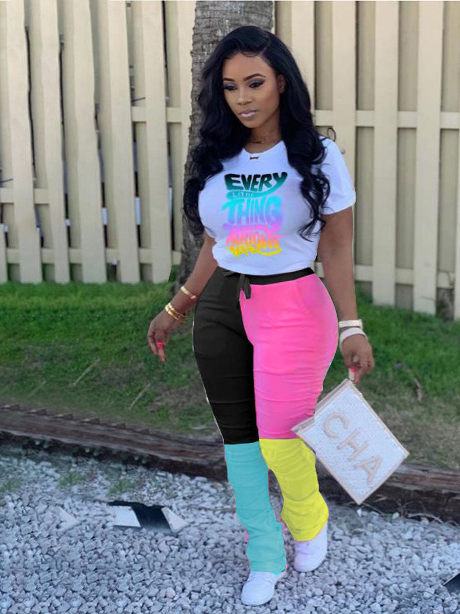 Plus Size Gradient Letter Print Drawstring Tracksuit Set BO2130