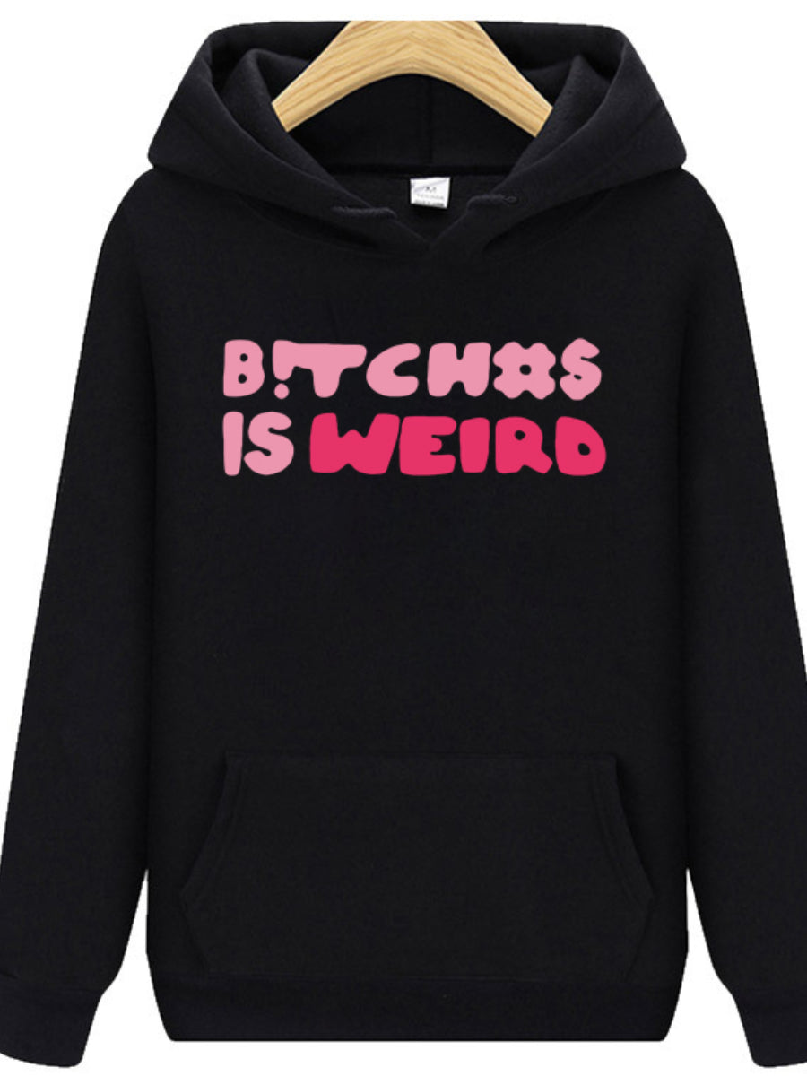 Plus Size Letter Print Kangaroo Pocket Hoodie AR7099