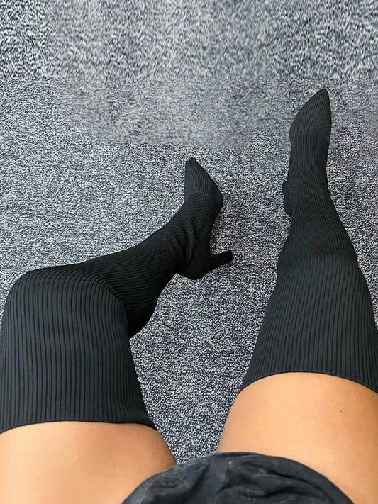 Rib Knit Thigh High Boots AR5091