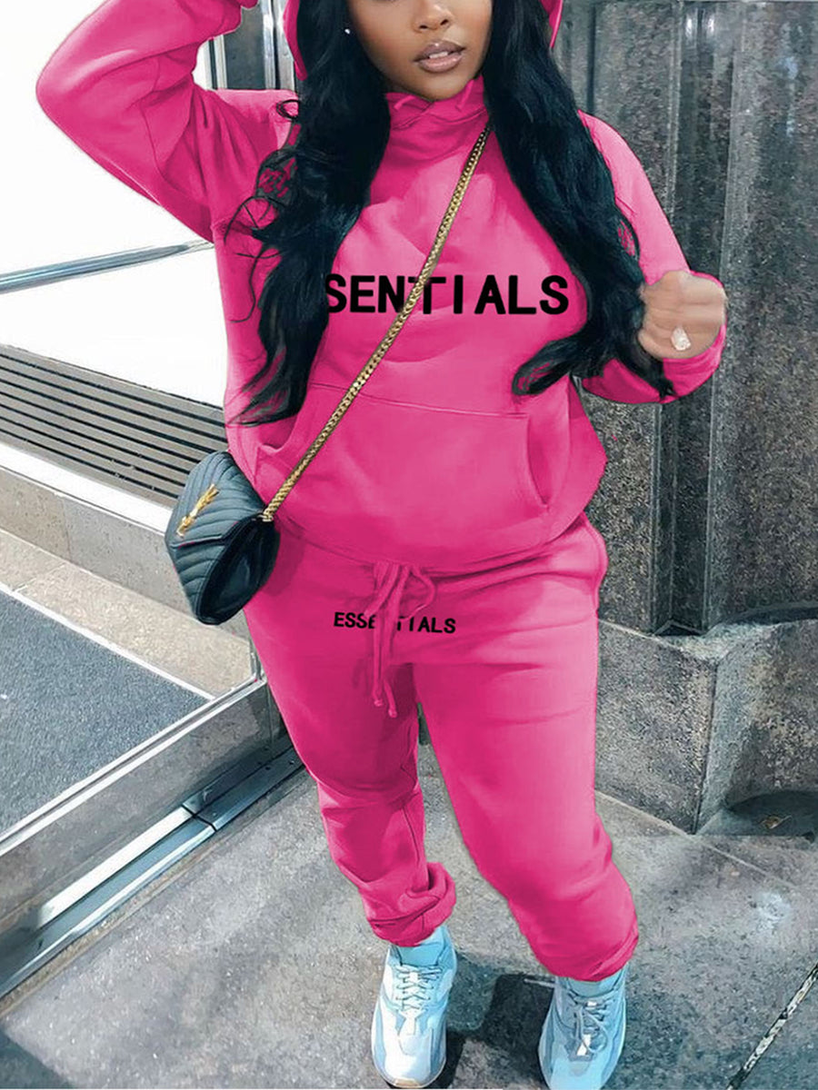 Plus Size Essentials Letter Print Kangaroo Pocket Hoodie BO5052 Furdela