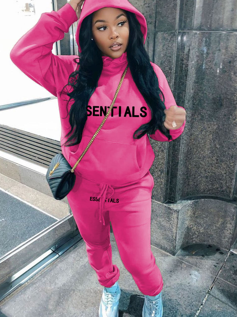 Plus Size Essentials Letter Print Kangaroo Pocket Hoodie BO5052 Furdela