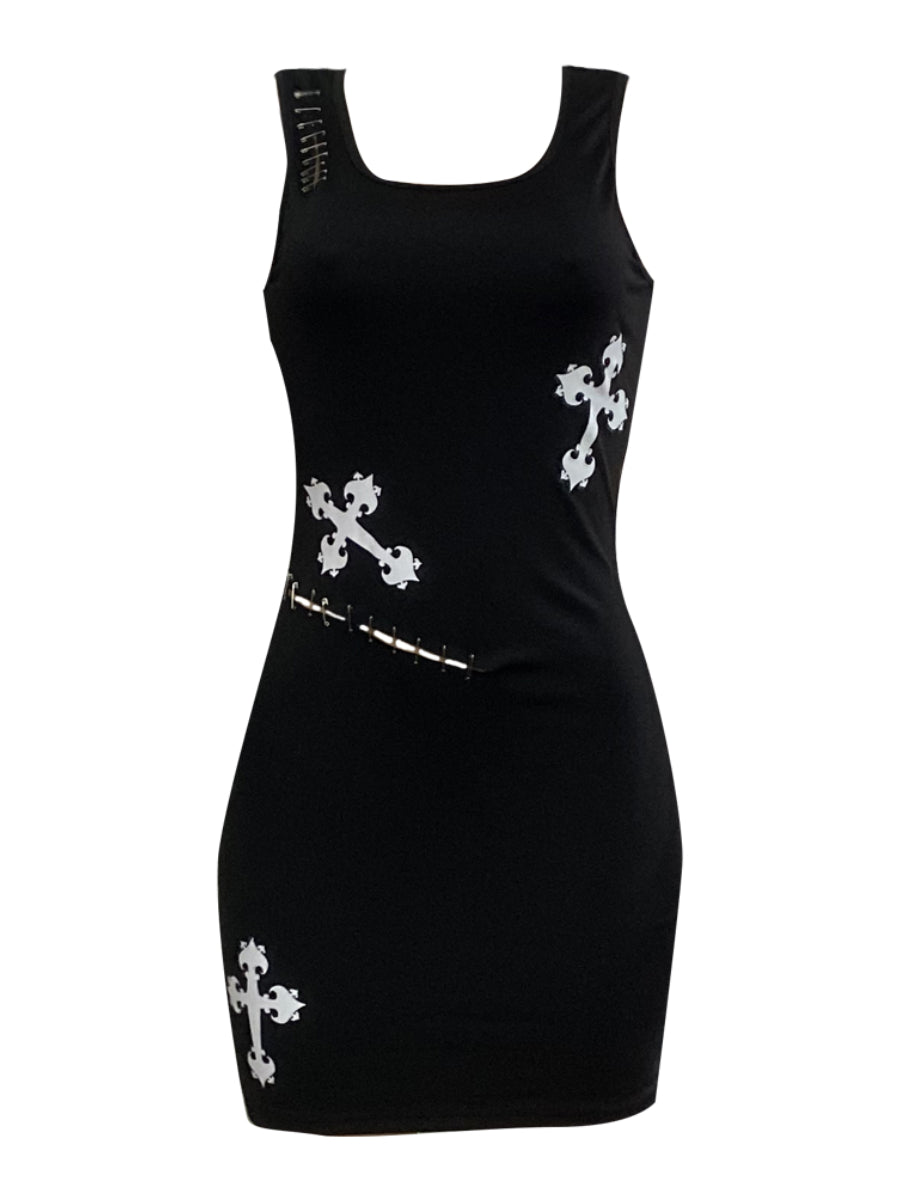 Cross Print Cut Out Cami Dress AR5063