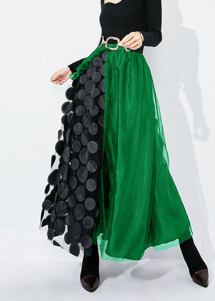 Chic Black-Green Dot Ruffled Patchwork Dot Tulle A Line Skirts Summer LY0878