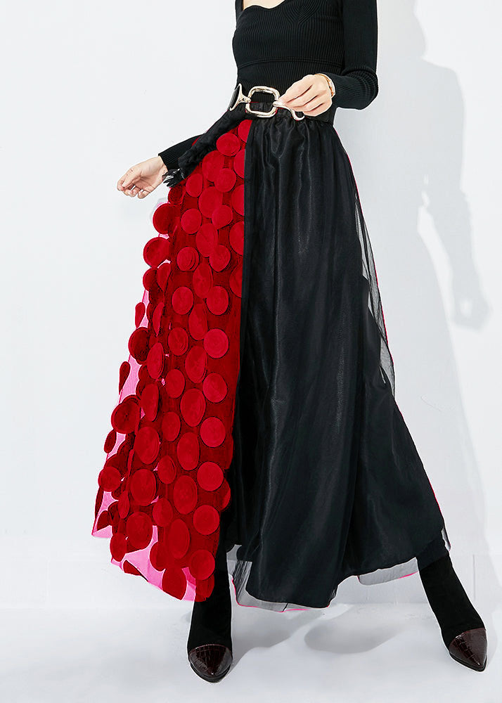 Chic Black-Green Dot Ruffled Patchwork Dot Tulle A Line Skirts Summer LY0878