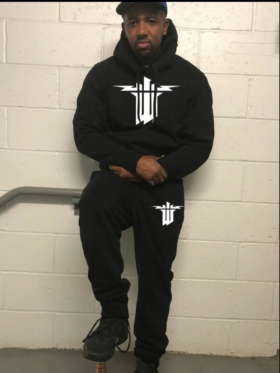 Men Geometric Print Kangaroo Pocket Tracksuit Set AR7033