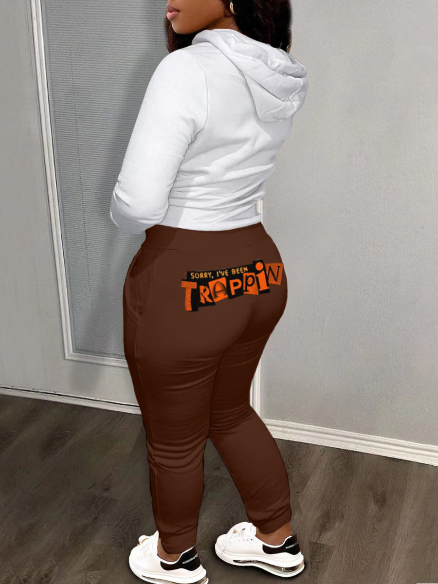 Plus Size Money Letter Print Kangaroo Pocket Tracksuit Set AR3022