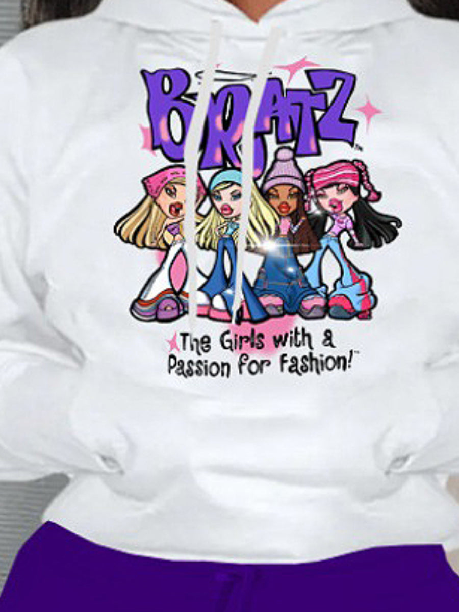 Plus Size Cartoon Letter Print Kangaroo Pocket Tracksuit Set BO3043