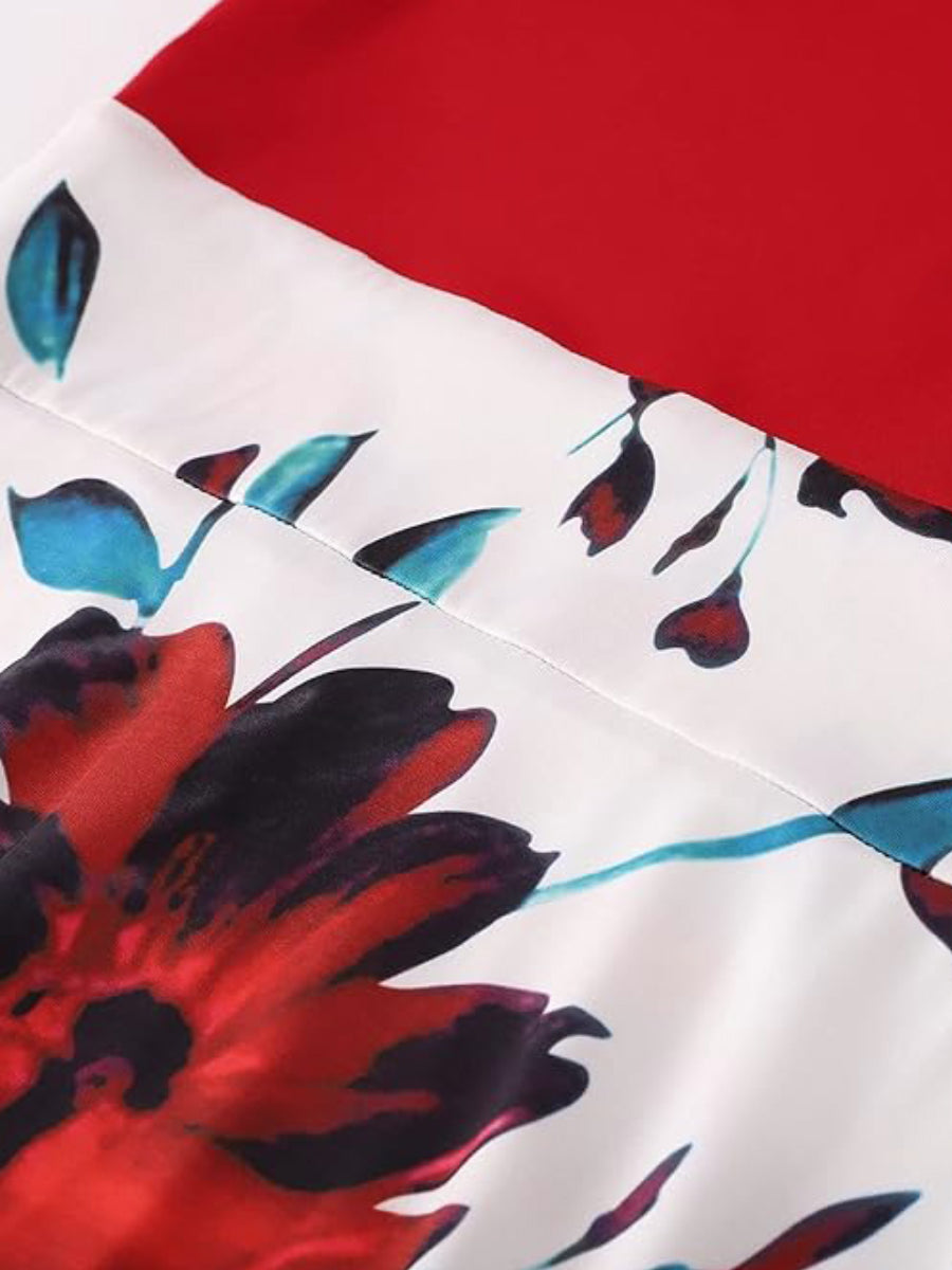 Plus Size Patchwork Pattern Print Floral Long Sleeve Regular Dress AC2046