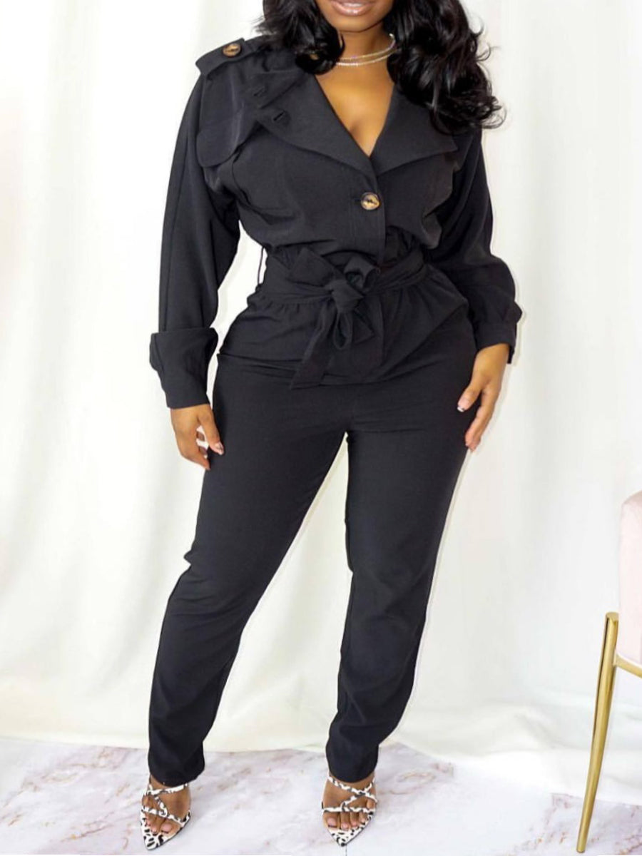 Plus Size Button Bandage Design Jumpsuit AC2018