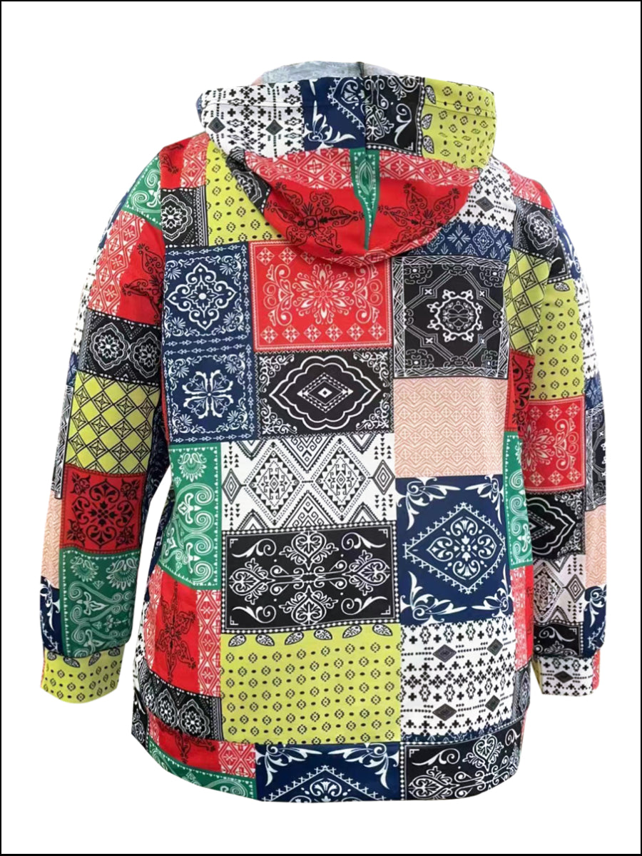 Plus Size Hooded Collar Cashew Print Hoodie BO2145