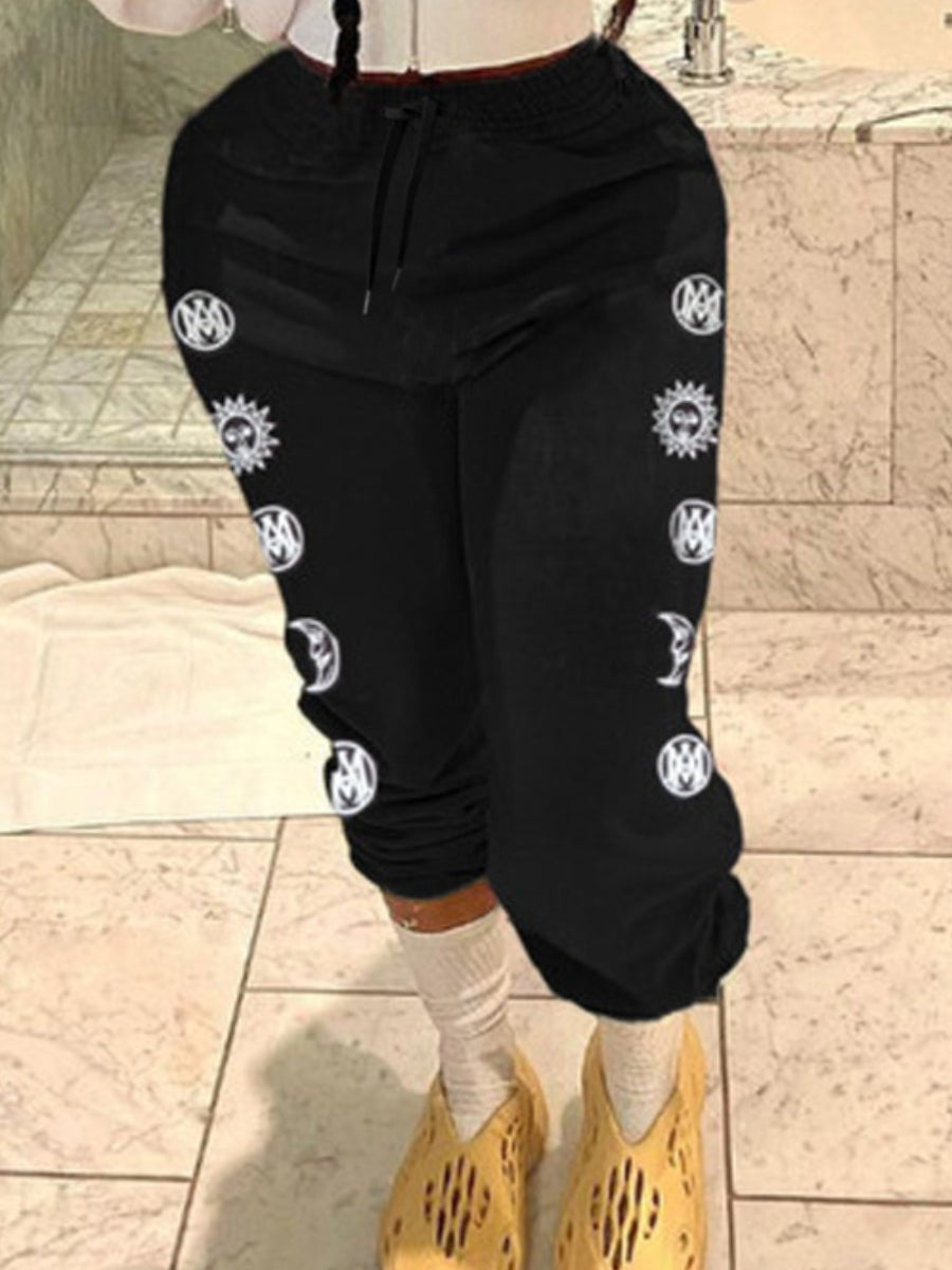 Plus Size Mid Waist Print Drawstring Sweatpants BO50114 Furdela