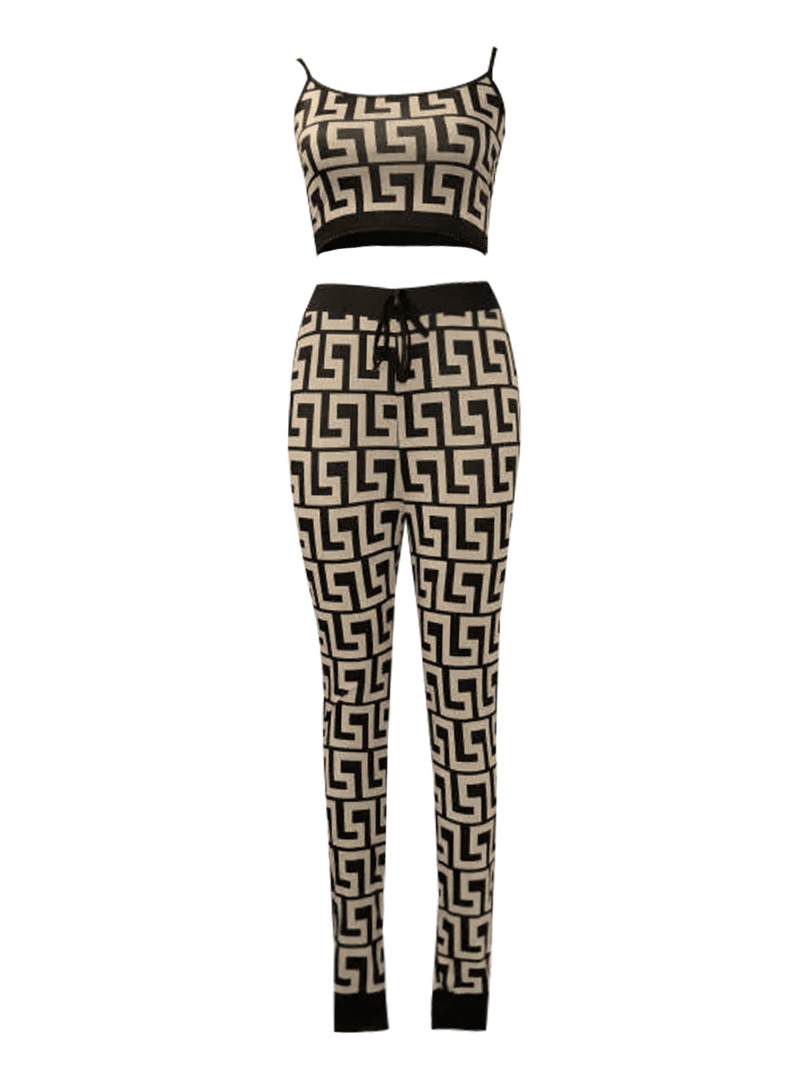 Cami Geometric Print Drawstring Three Piece Pants Set BO5084 Furdela