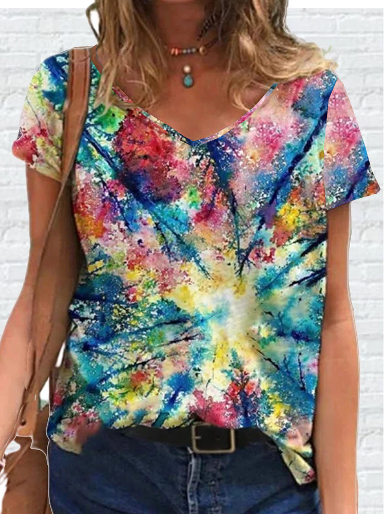 Casual V Neck Short Sleeve T-Shirt QH110