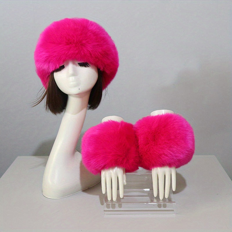 Fuzzy Hat & Fake Cuff Set EG6354 Furdela