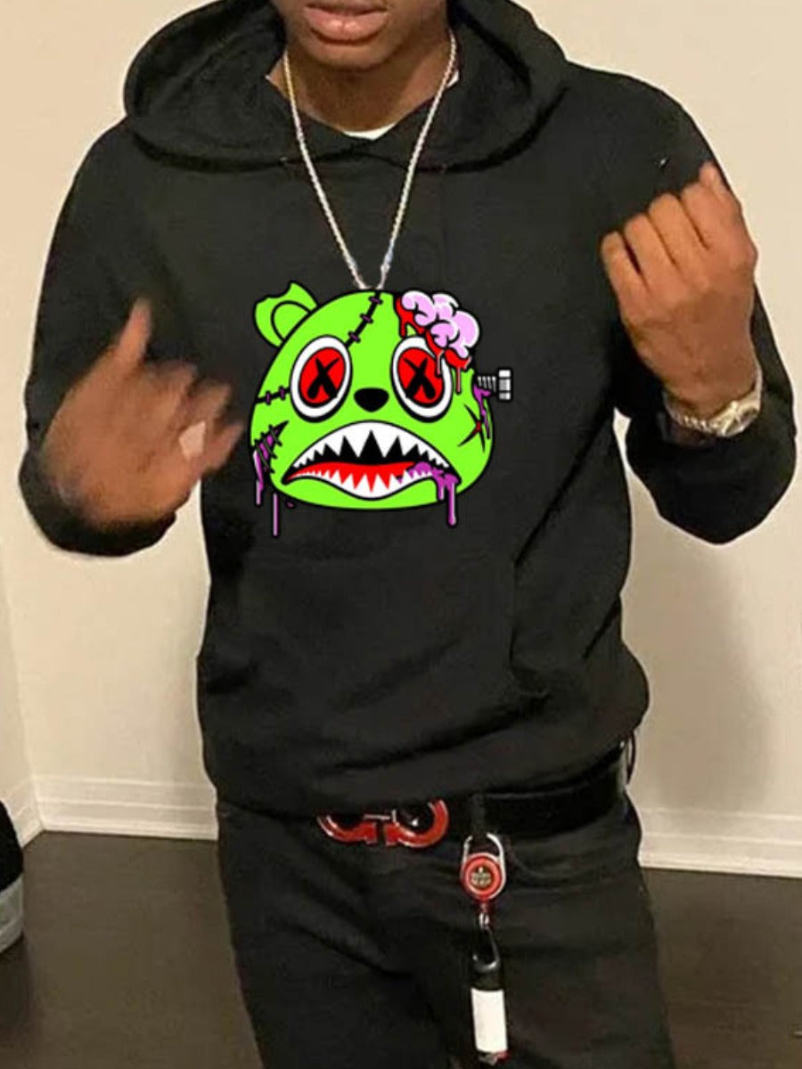 Men Cartoon Print Kangaroo Pocket Hoodie AR70111