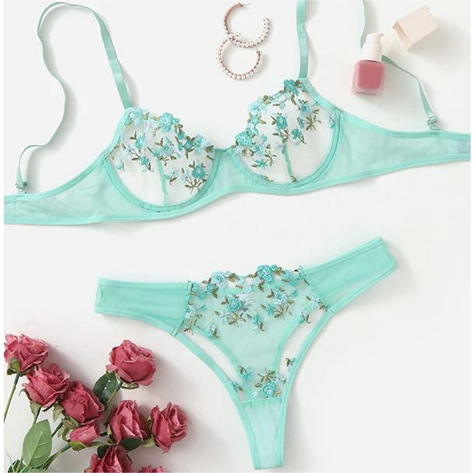 Sweet Green Cute Floral Lingerie
