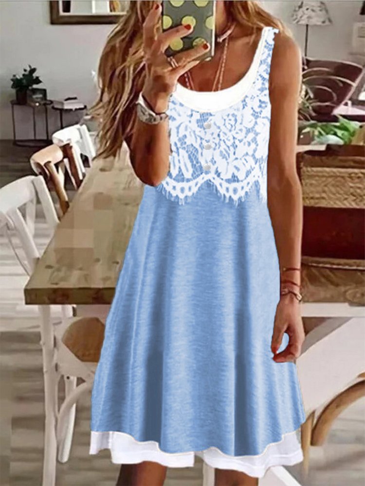 Plain Crew Neck Casual Short sleeve Knit Dress WE113