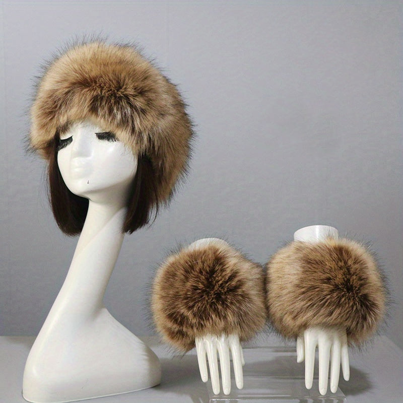Fuzzy Hat & Fake Cuff Set EG6354 Furdela
