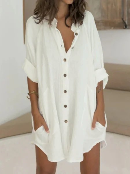 Vintage Half Sleeve Linen Plain Dress WO102