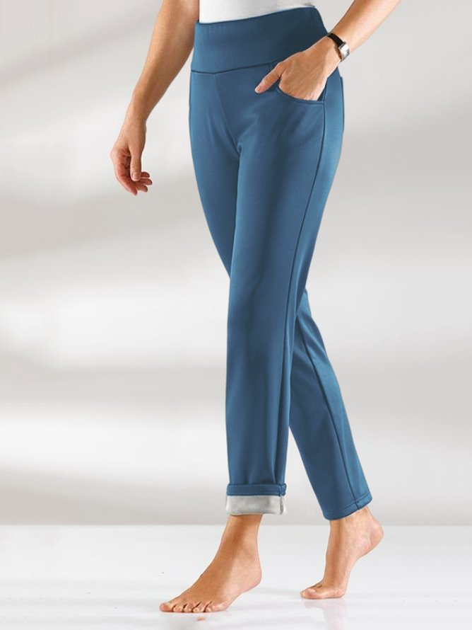 Women Fleece Warm Elastic Waist Casual Basic Black Pants WK89