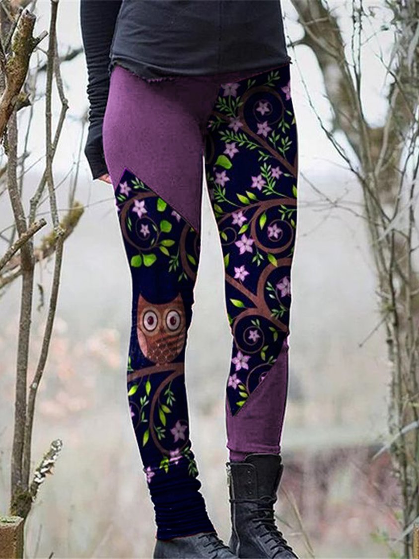 Color Block Bird Casual Regular Fit Leggings BB75