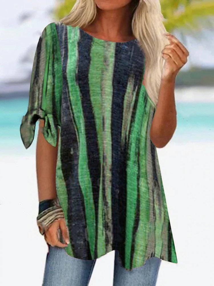 Crew Neck Casual Color Block Loose T-Shirt cc191
