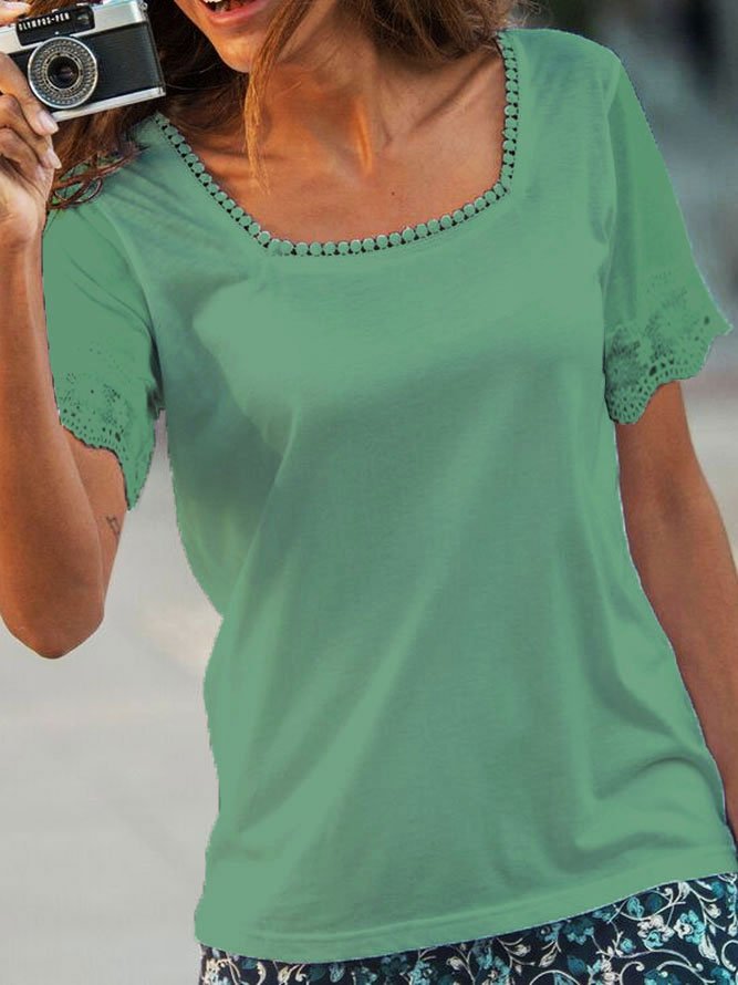 JFN Square Neck Solid Lace Basic T-Shirt/Tee cc159