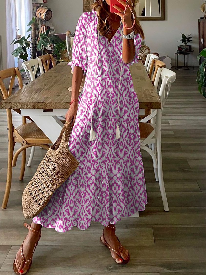 Women's Shift Dress Short Maxi Dress half Sleeve Floral Print Summer Fall V Neck Casual Geometric Printed Dress MMr46