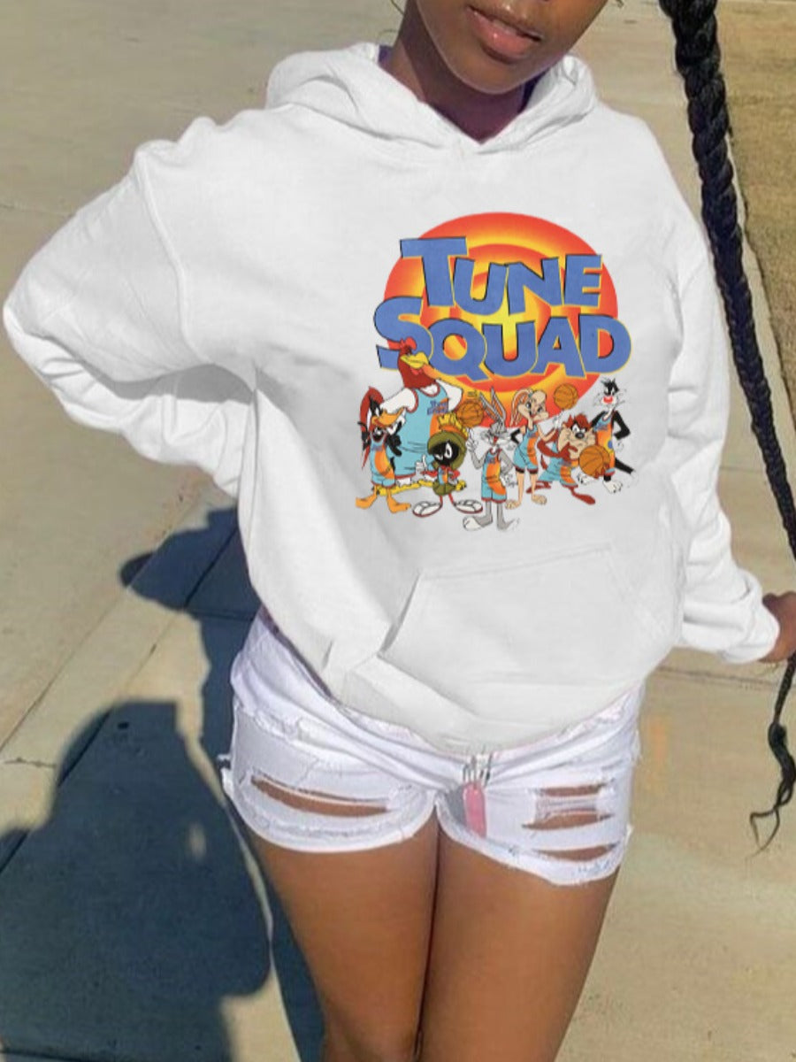 Plus Size Cartoon Letter Print Kangaroo Pocket Tracksuit Set AR7055