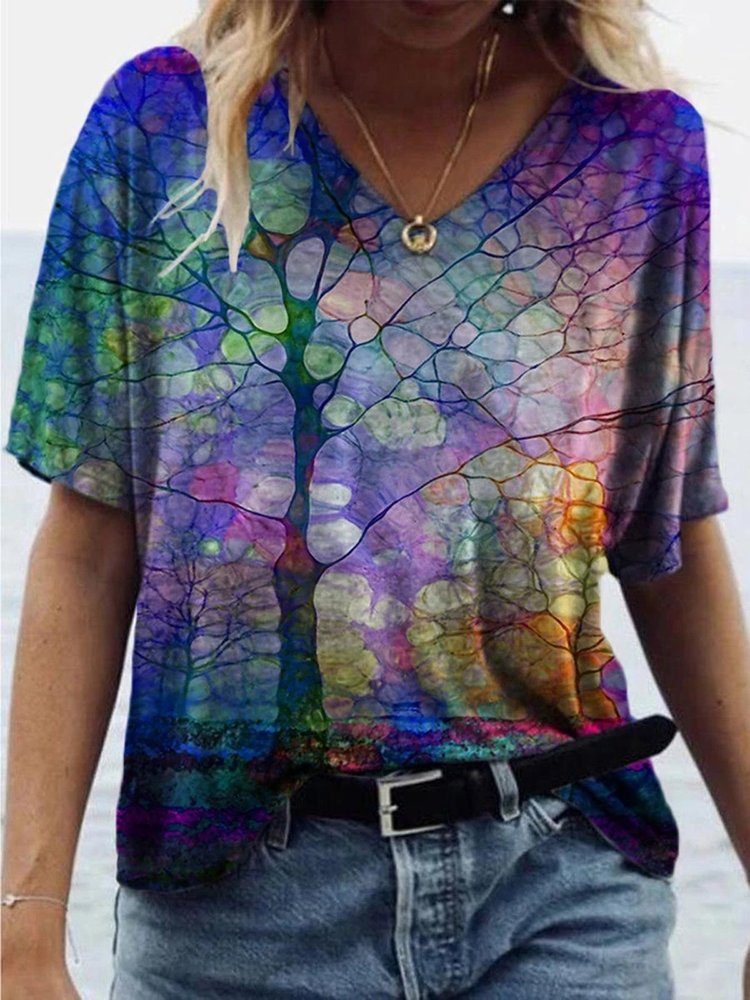 JFN V Neck Painting Causal T-Shirt/Tee QV61