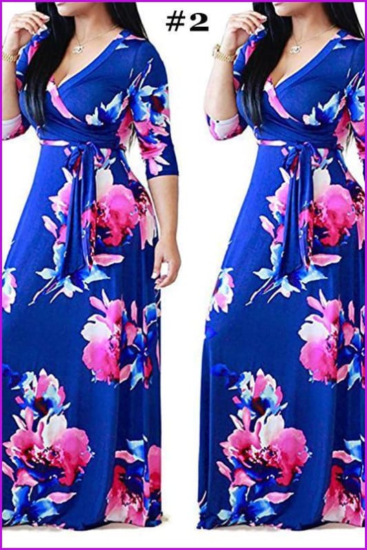 4 Colors Floral Printing Maxi Dress F114 - Furdela