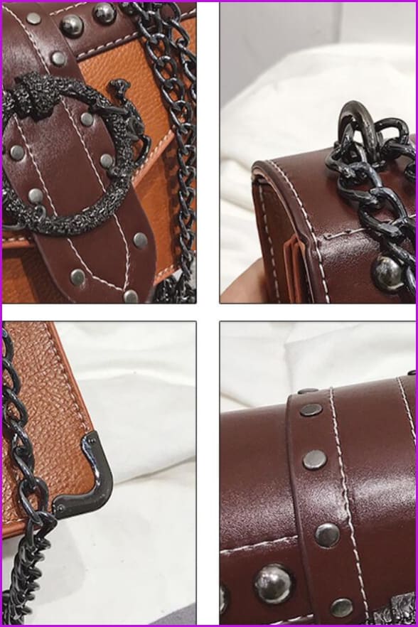 4 Colors Rivet Lock Chain PU Shoulder Bag F099 - Furdela