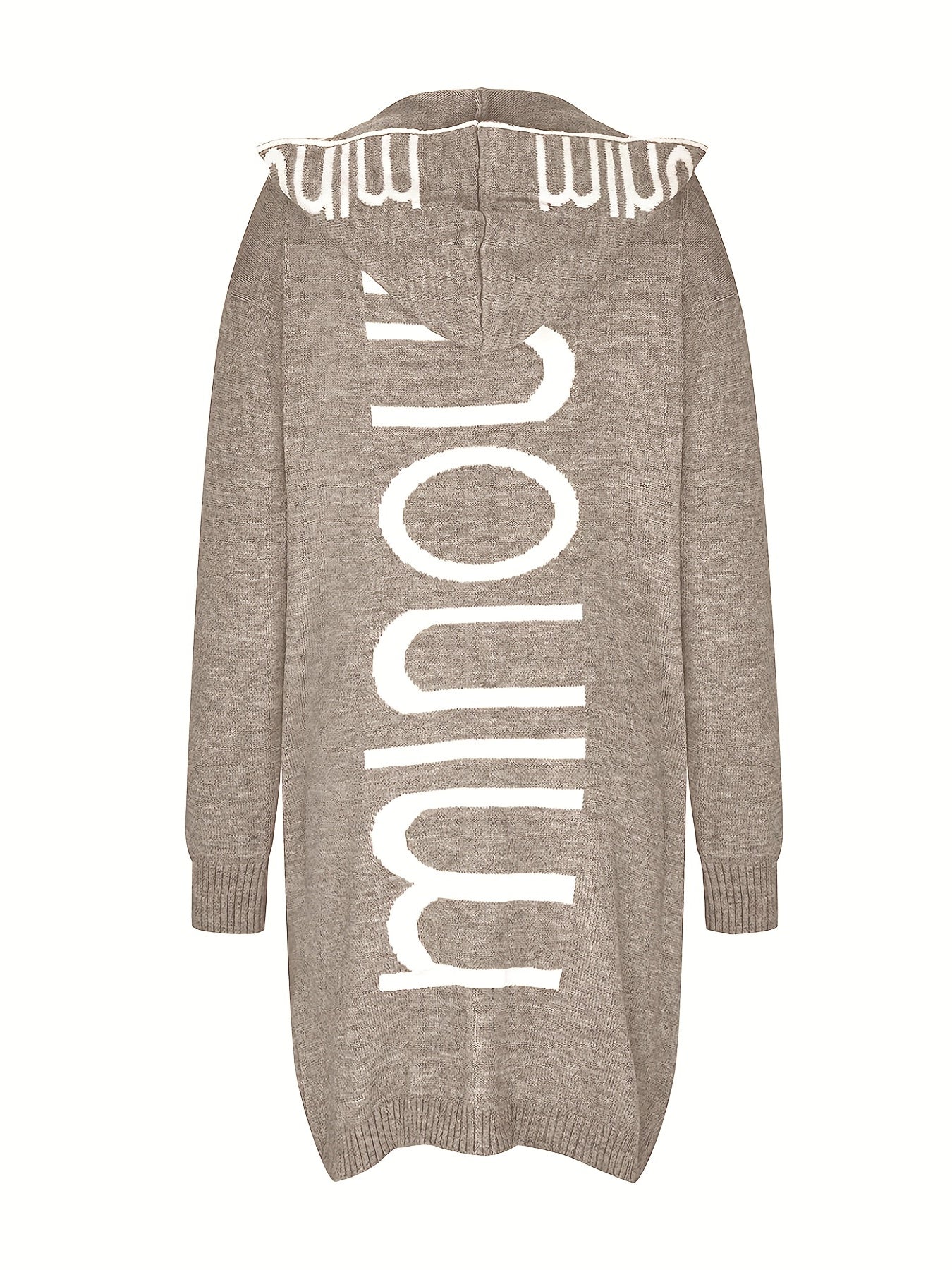 Letter Print Waterfall Collar Knit Cardigan ET8214 Furdela