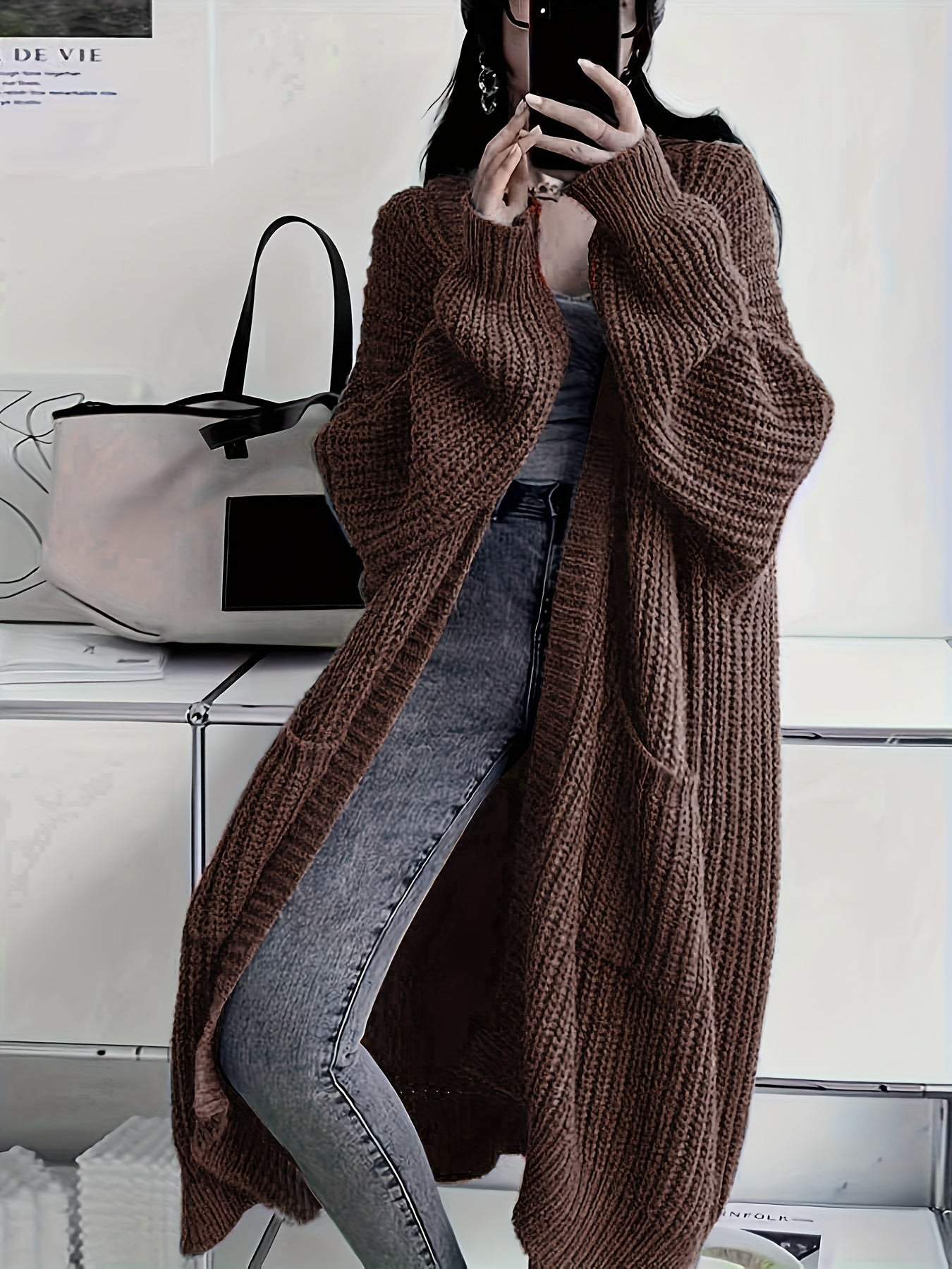 Solid Open Front Loose Knit Cardigan FJ3541 Furdela