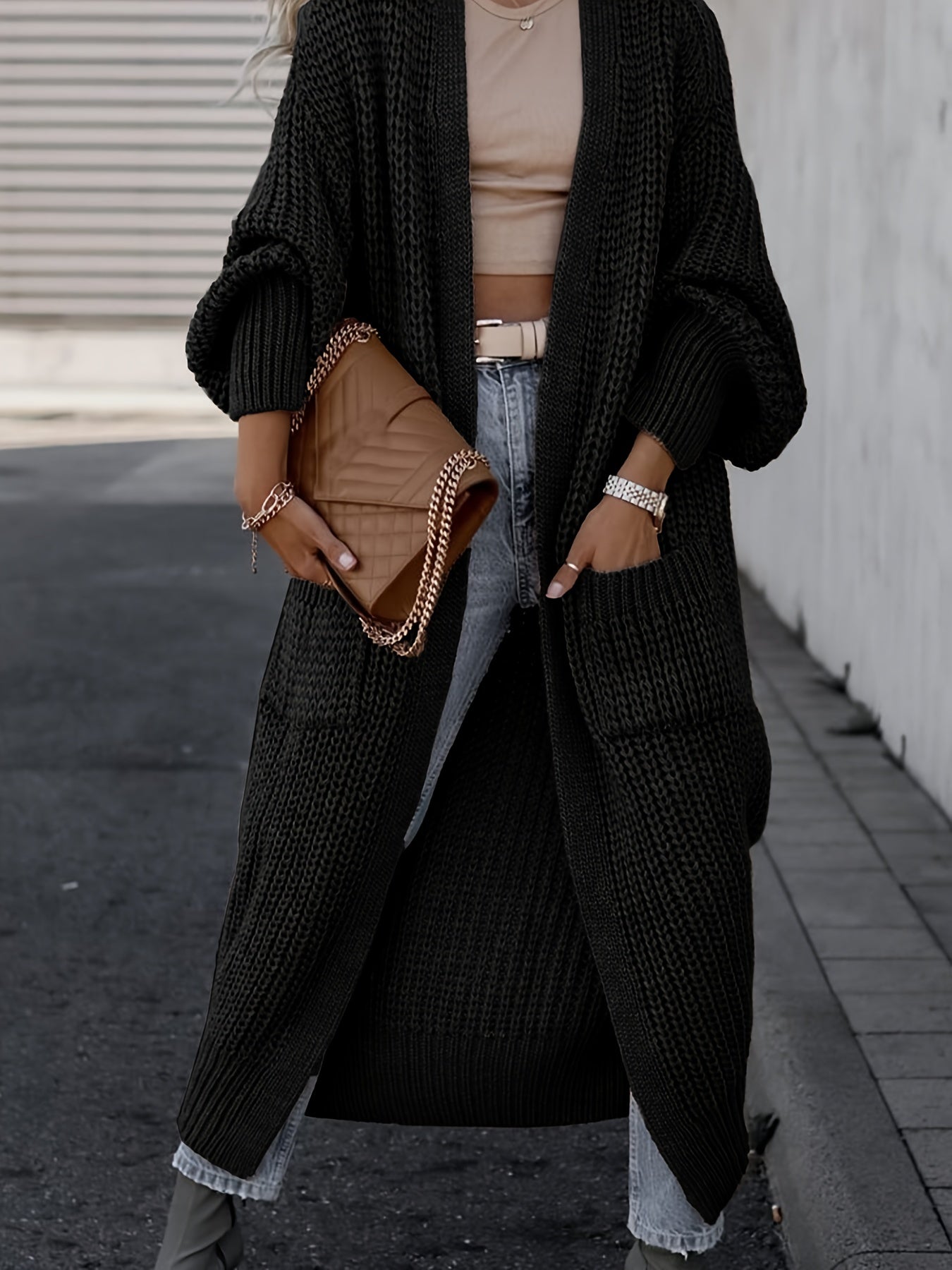 Solid Open Front Pocket Cardigan DN6321 Furdela
