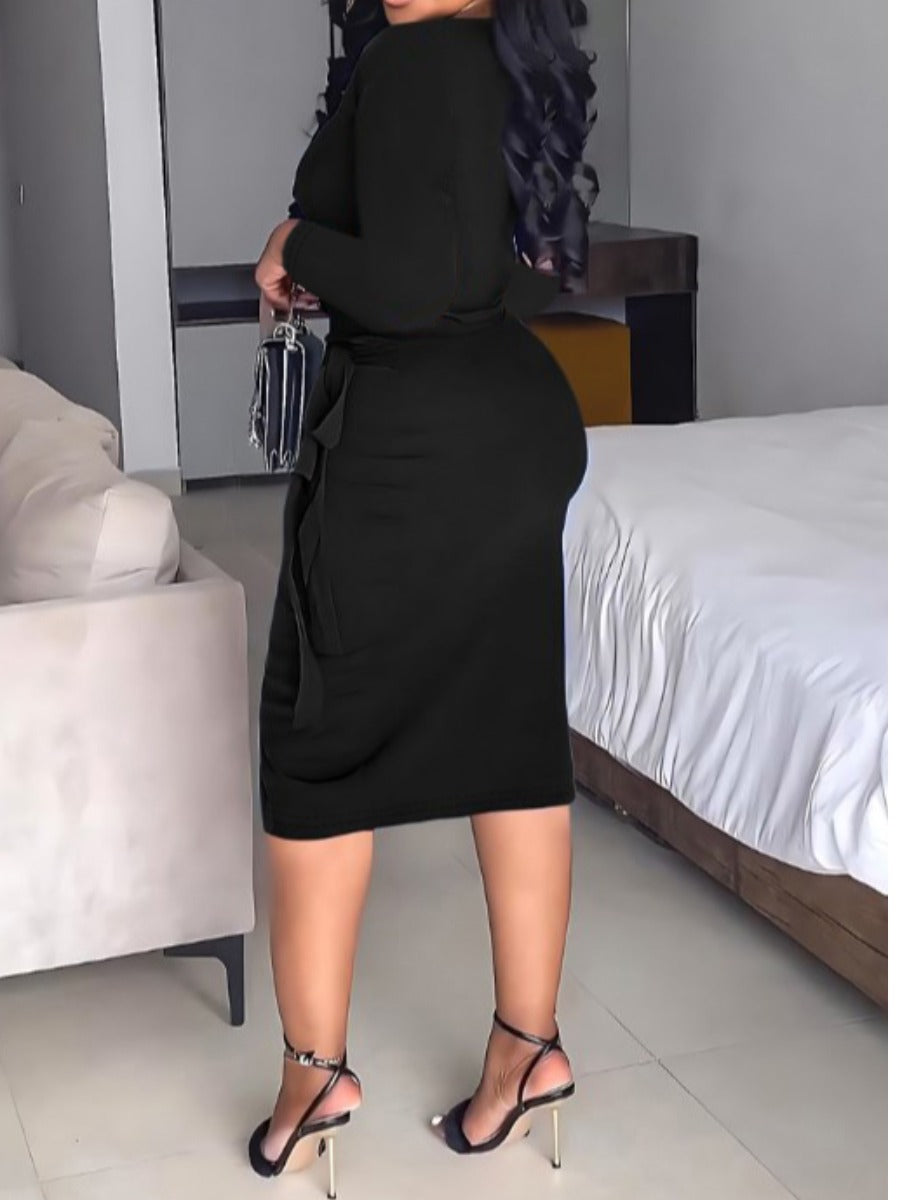 BASICS Plus Size Bandage Design Split Bodycon Dress AR8031