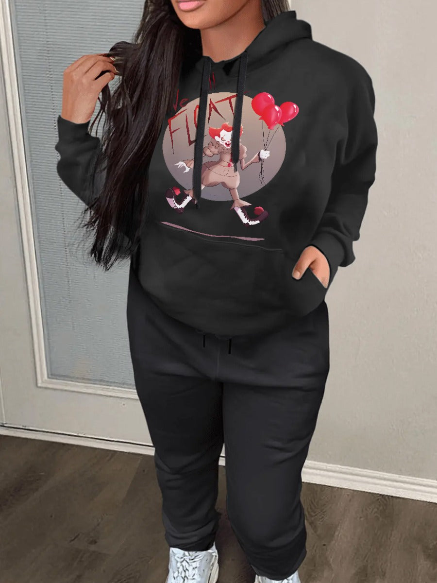 Plus Size Pattern Kangaroo Pocket Print Loose Sweatshirt\u0026Hoodie AT9034