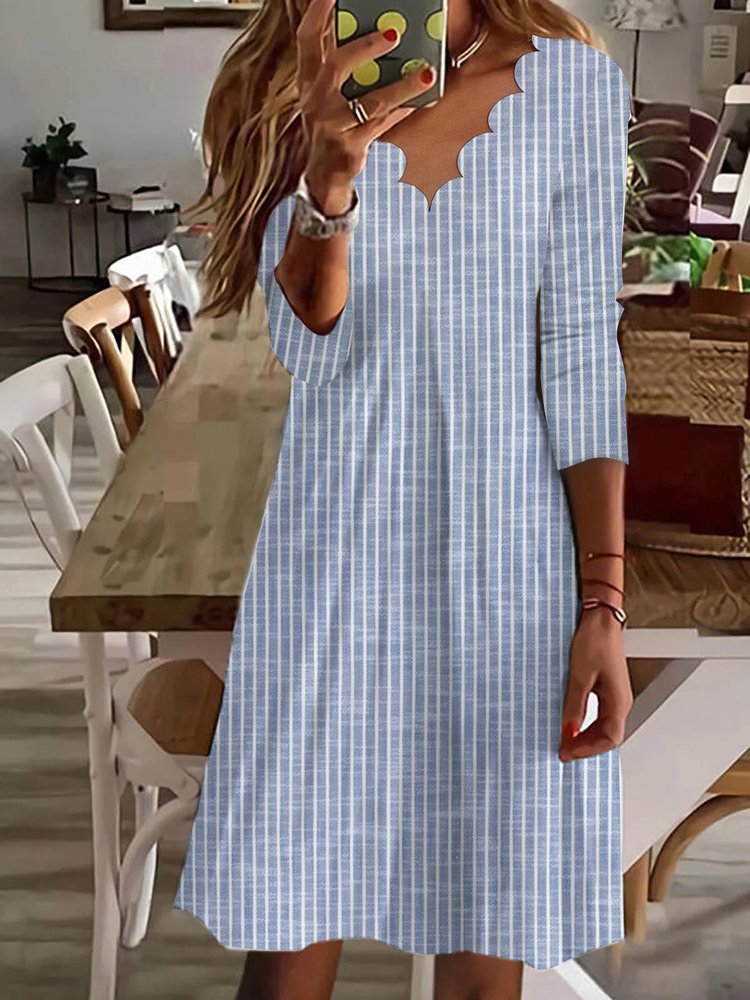 V Neck Casual Knitted Regular Fit Dress WC81